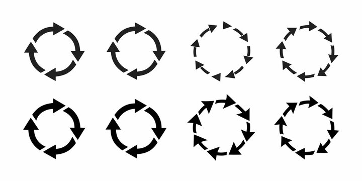 Set of circular arrows depicting rotation recycling and continuous processes