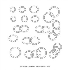 Flat technical drawing of small metal rings for braids isolated on white background. Hair piercing.