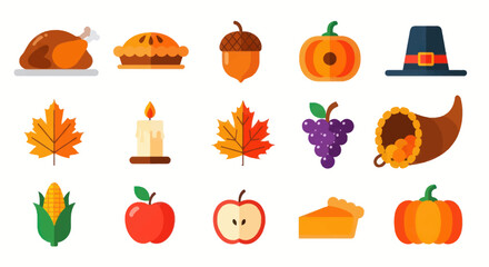 Thanksgiving icons collection of festive autumnal food and symbols © Geovani