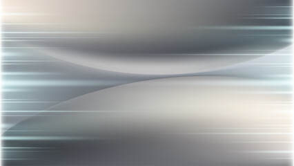 Futuristic silver metallic abstract background with glowing horizontal motion lines and smooth steel grey curves for modern technology and corporate business design