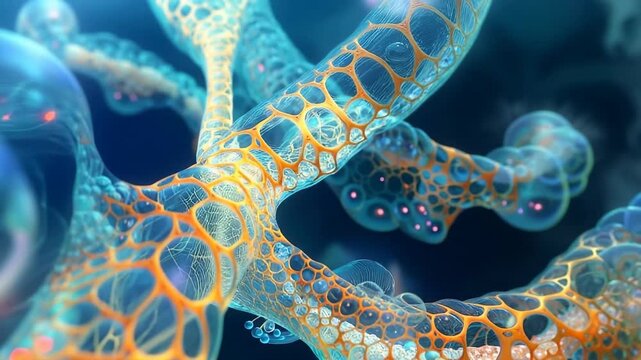 Molecular Network: A vivid close-up captures an intricate network of interconnected molecules, showcasing the beauty and complexity of cellular structures.