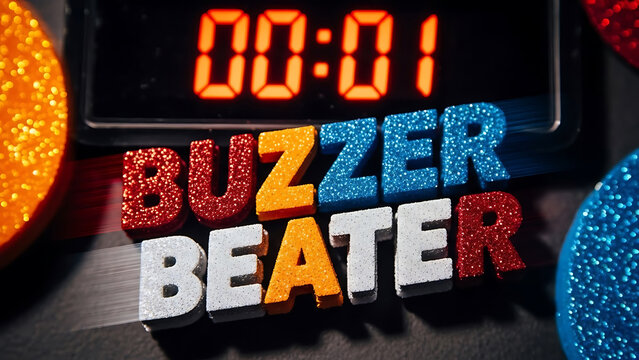 3D buzzer beater countdown timer with glowing numbers on game show stage