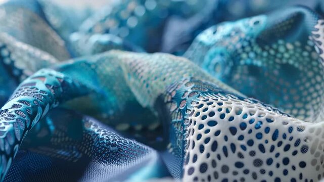 Abstract Texture with Perforated Surface: An elegant display of intricate patterns and layered textures, showcasing a harmonious blend of blue and white tones and perforations.