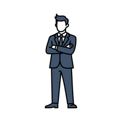 Obraz premium Full-length illustration of a confident professional business person standing with arms crossed in an isolated, clean environment