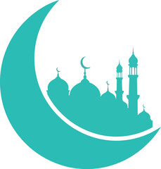 Teal crescent moon mosque silhouette Islamic celebration graphic vector illustration masjid icon