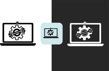 icons Computer repair and maintenance icons featuring a laptop with a gear and wrench symbol ideal for tech support IT services and troubleshooting concepts
