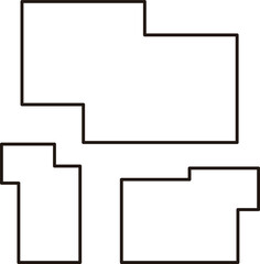 黒線で描かれた多角形のフレーム。幾何学模様。テンプレートに使いやすい。上から見た敷地
