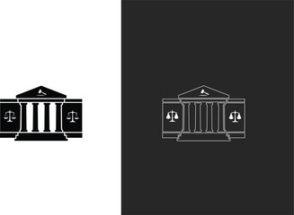 icons Courtroom building icon justice scales symbol legal system concept for law and order isolated on white and dark backgrounds