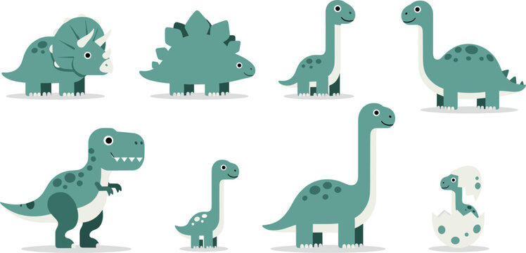 Cute Dinosaur Characters Collection with T-Rex, Triceratops and Baby Dino