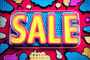Obraz premium Bright sale sign with colorful speech bubble design announces discounts during shopping event