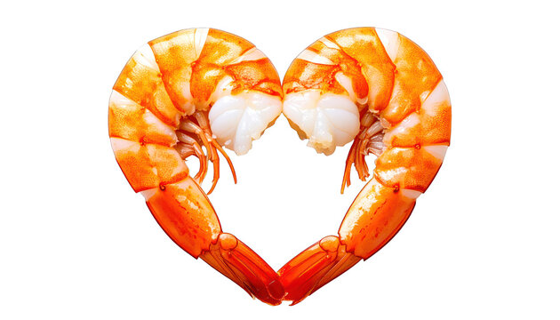 Red Page Shrimp Forming a Heart Page Shape on a White Background, Food Illustration, J (910).png