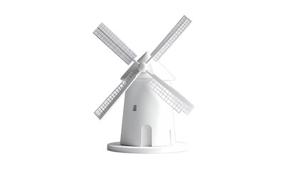 Fototapeta premium A white miniature windmill model on a white background from J (1049).png reference