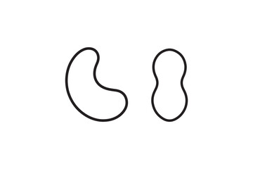 Outline icons of cashew and peanut nuts minimalist line art style food symbols for menu and packaging