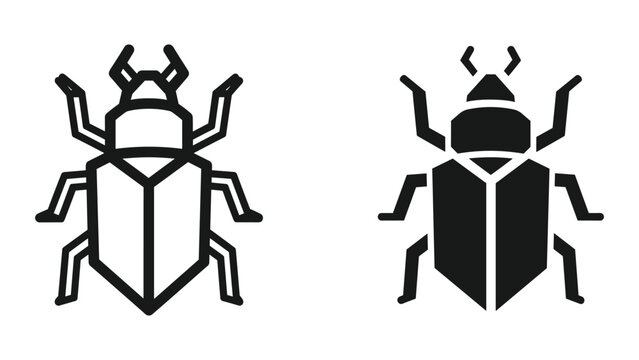 Simple black beetle icon set on white background