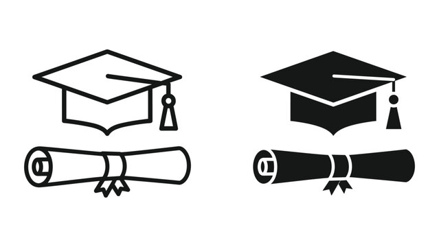 Graduation cap and diploma icon set