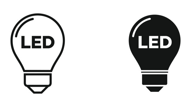 Led light bulb icon set in black and white