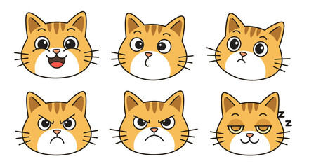 Fototapeta premium Collection of Six Adorable Ginger Cat Face Icons