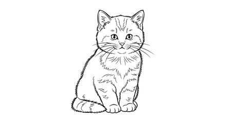 Obraz premium Sitting Small Kitten Line Art Drawing Minimalist