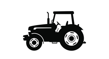 Black silhouette of a classic farm tractor against a white background silhouette © MdGolam