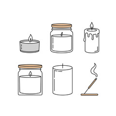 Spa Wellness Candles and Incense Line Icons