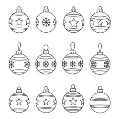 Christmas Ornament Baubles Line Art Icon Set