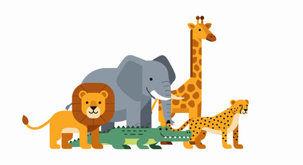 Minimalist Safari Animal Line Set Flat Design