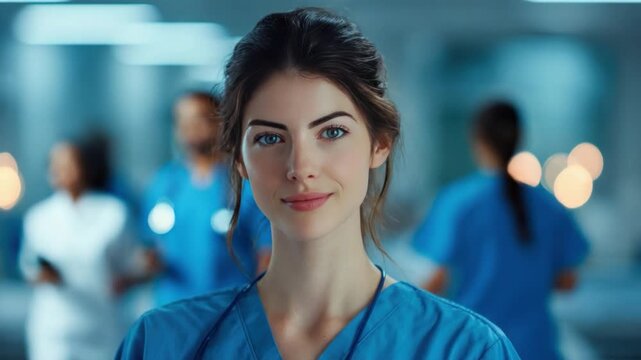 Compassionate Care: A dedicated healthcare professional stands at the forefront, radiating confidence and warmth, embodying the essence of healthcare and commitment.