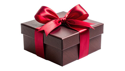 Fototapeta premium A beautifully wrapped gift box with a red ribbon and bow on a plain background, viewed from directly above, showcasing the Page design Page and presentation.