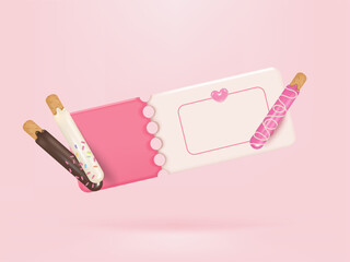 Happy valentine day coupon tag label with Pepero illustration.