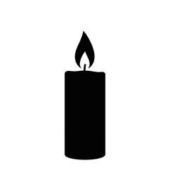 Silhouette of a burning candle flame black shape on white background light icon minimalistic vector