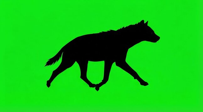 Silhouette of a Hyena are running on the green screen background