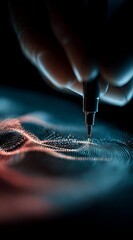 A hand holding a pen creating a digital design on a screen