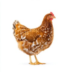 Fototapeta premium Brown Hen with Feathery Plumage Standing Proudly on a White Background