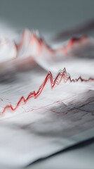 A close-up view of a red line graph on a white paper