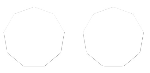 Two Minimalist White Decagon Geometric Shapes Glass isolated PNG with Transparent Background