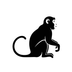 Obraz premium Sitting Monkey Primate Silhouette Vector Illustration Animal Icon Isolated