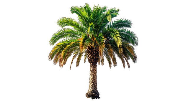 A solitary palm tree standing tall with vibrant green leaves against a clear transparent background as seen from a frontal viewpoint in J (1682).png.