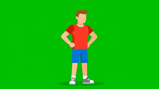 Cartoon man standing confidently with hands on hips.