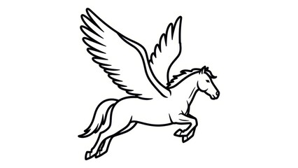 Fototapeta premium Pegasus Horse Flying Animal Mythical Creature Line Art