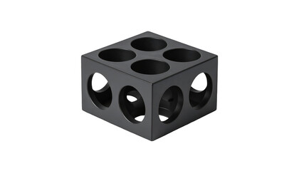 Geometric object with cylindrical holes in a three-dimensional cube structure viewed from an angle J