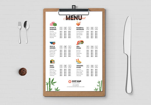 Japanese Food Menu