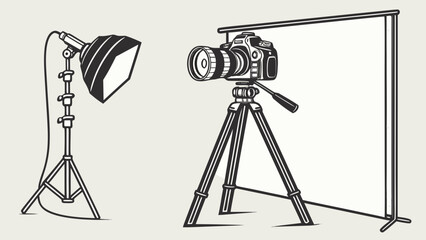 Studio Photography Setup with Camera Tripod and Lighting.