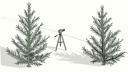 Surveying the Winter Landscape A Theodolite Amidst Pine Trees.