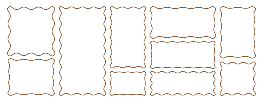 Set of Rectangle frame round border design shape collection.  Geometric zigzag wavy edge stickers, frames, shapes. vector illustration.