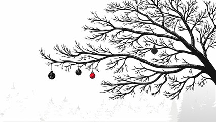 Winter Tree with Ornaments A Minimalist Holiday Illustration.