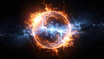 Obraz premium Fiery Cosmic Sphere Glowing In Deep Space Against Starry Background