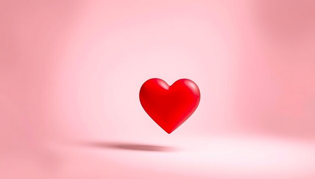 A floating, vibrant red heart against a soft pink backdrop, symbolizing love, passion, and strong emotions in a minimalist style. valantine , love