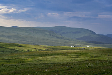 Obraz premium Remote tourist camp on the Lagonaki mountain plateau, Adygea Republic of Russia