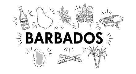 Obraz premium Barbados travel and tourism icons with illustrations on transparent background