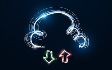 Light painting of a cloud and spiral with two arrows pointing down